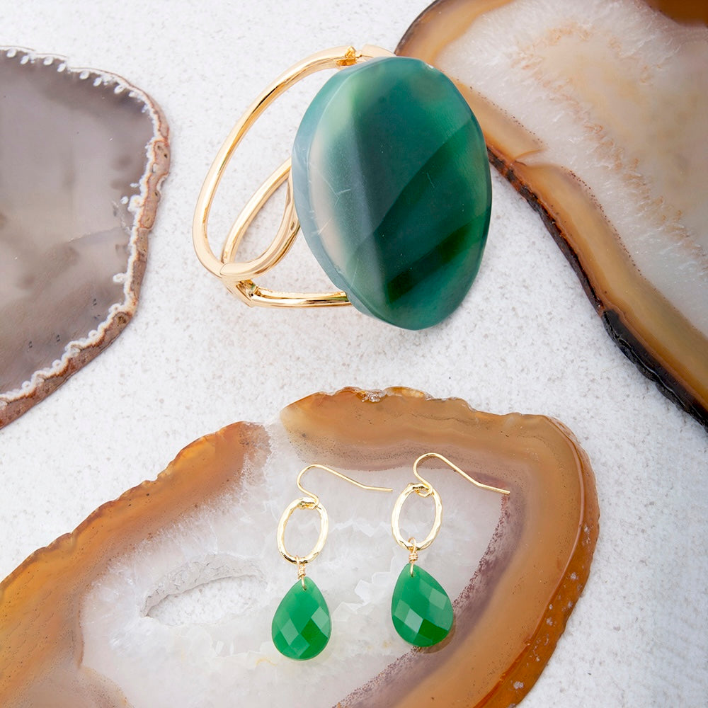 Vibrant Green Agate Golden Statement Cuff Bracelet