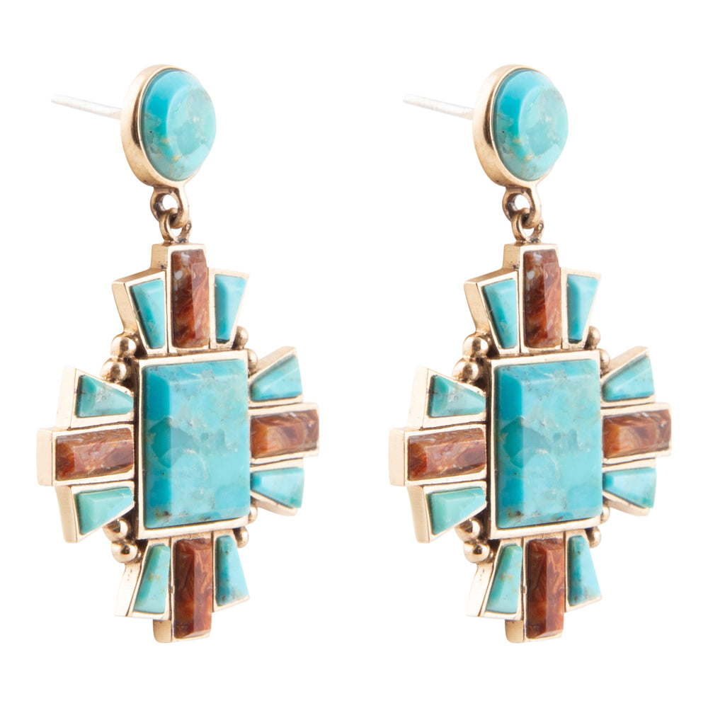 Santa Fe Blue Turquoise Post Golden Drop Earrings