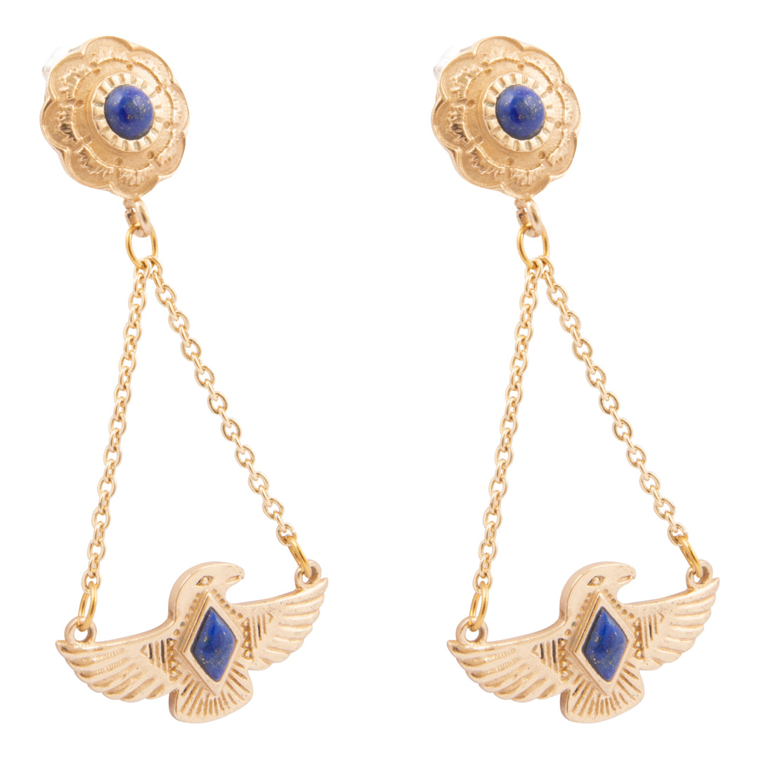 Blue Lapis Thunderbird Golden Post Earrings