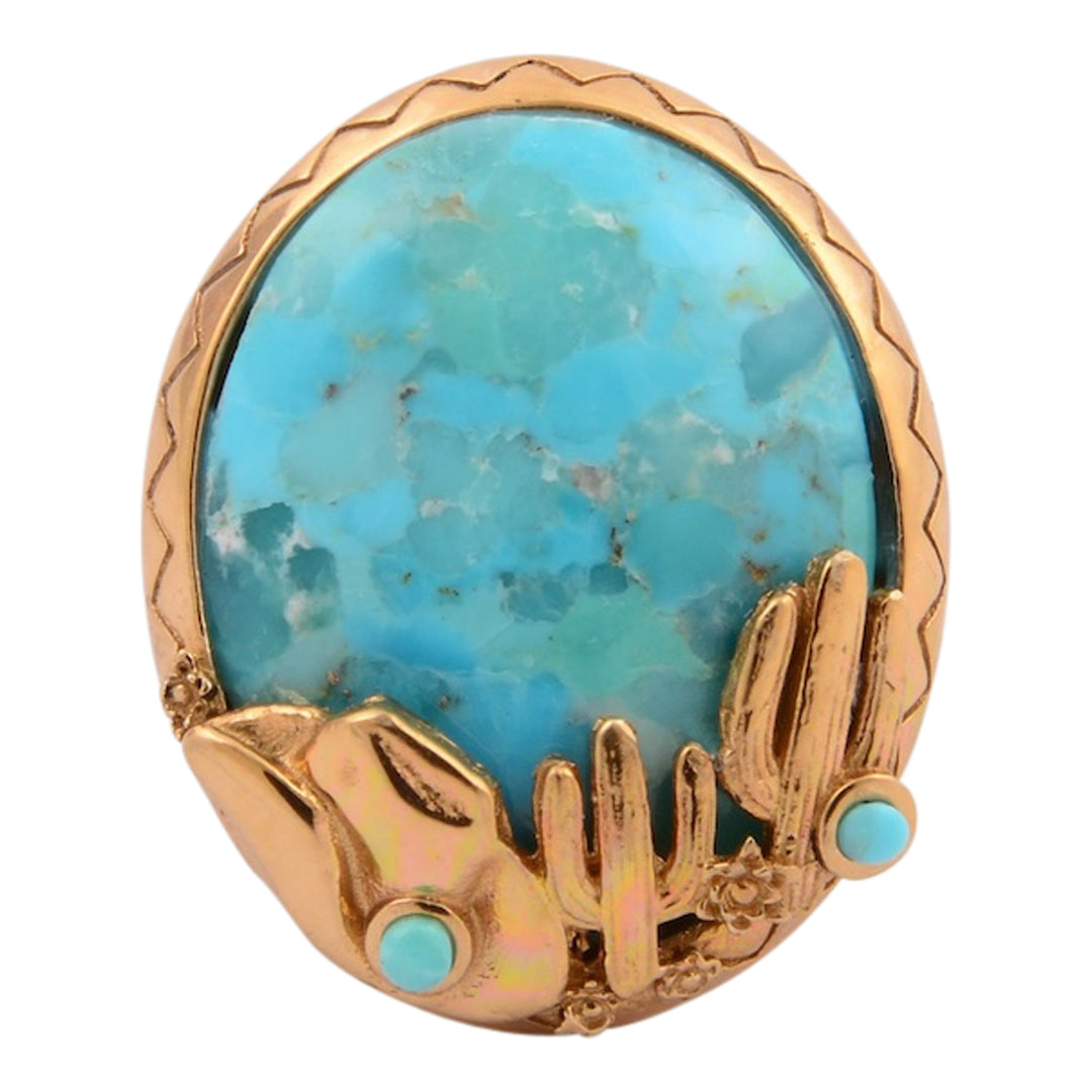 Saguaro Cactus Blue Turquoise Golden Statement Ring