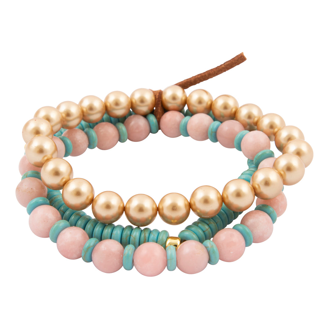 Multicolored beaded bracelet on a white background