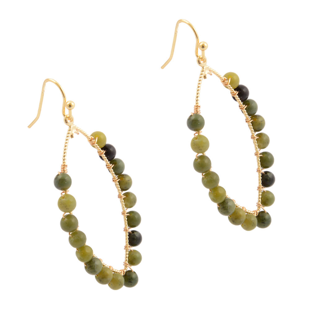 Green Jasper Teardrop Golden Hoop Earrings