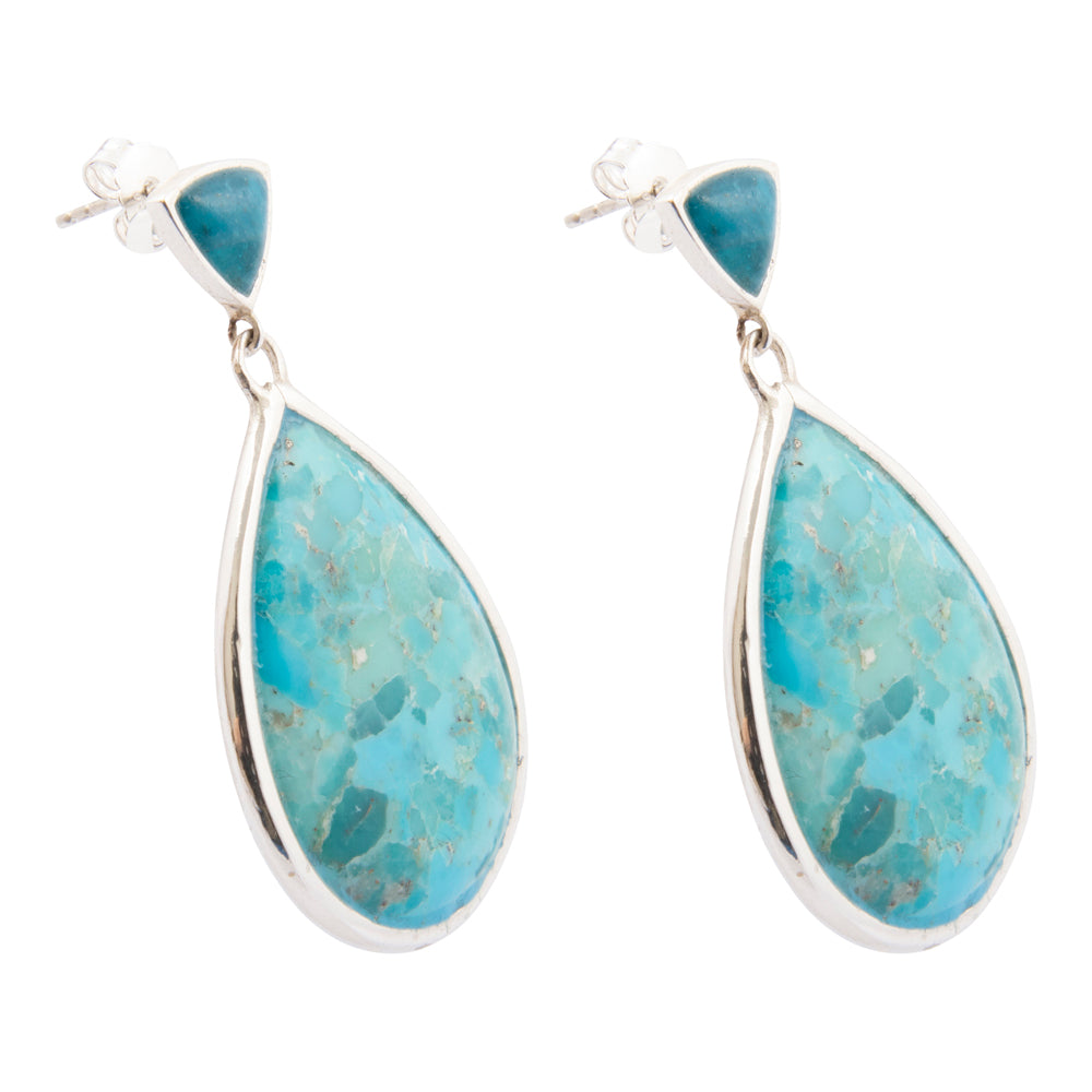 Blue Teal Apatite and Turquoise Sterling Post Top Earrings