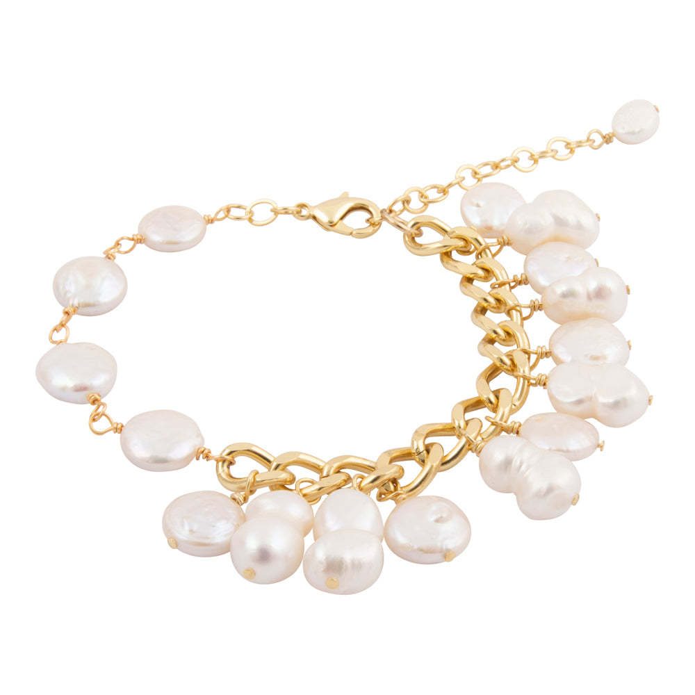 Hepburn White Pearl Golden Cluster Bracelet