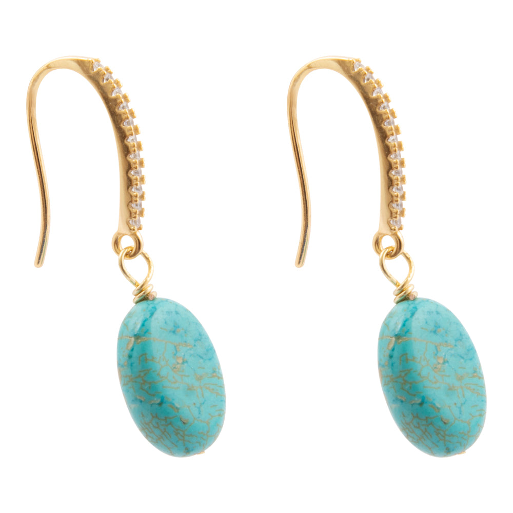 Hepburn Sparkling Cubic Zirconia and Blue Turquoise Golden Drop Earrings