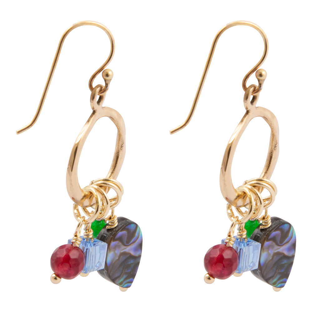 Abalone and Green Onyx Golden Chandelier Earrings