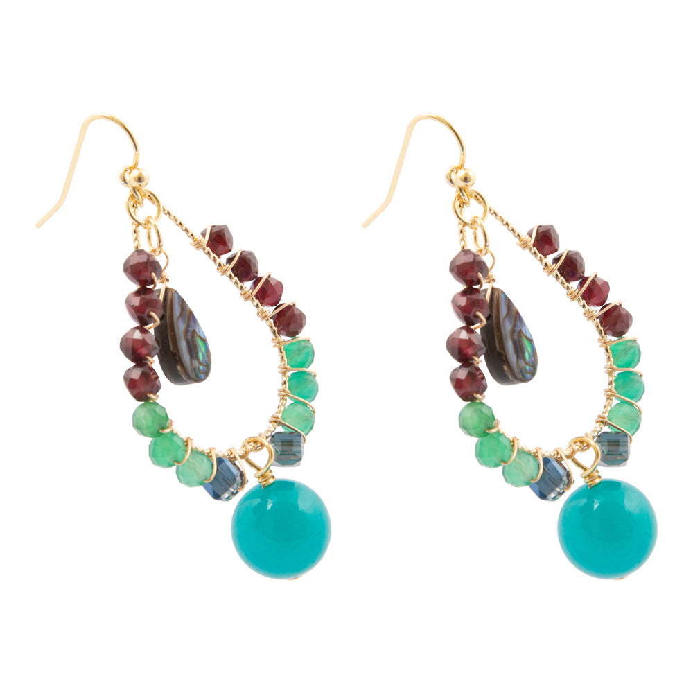 Jeweled Blue Jade Golden Drop Earrings