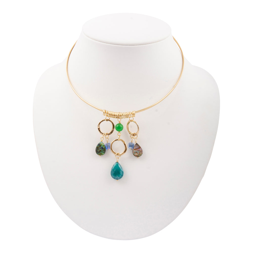 Abalone and Green Onyx Golden Collar Necklace