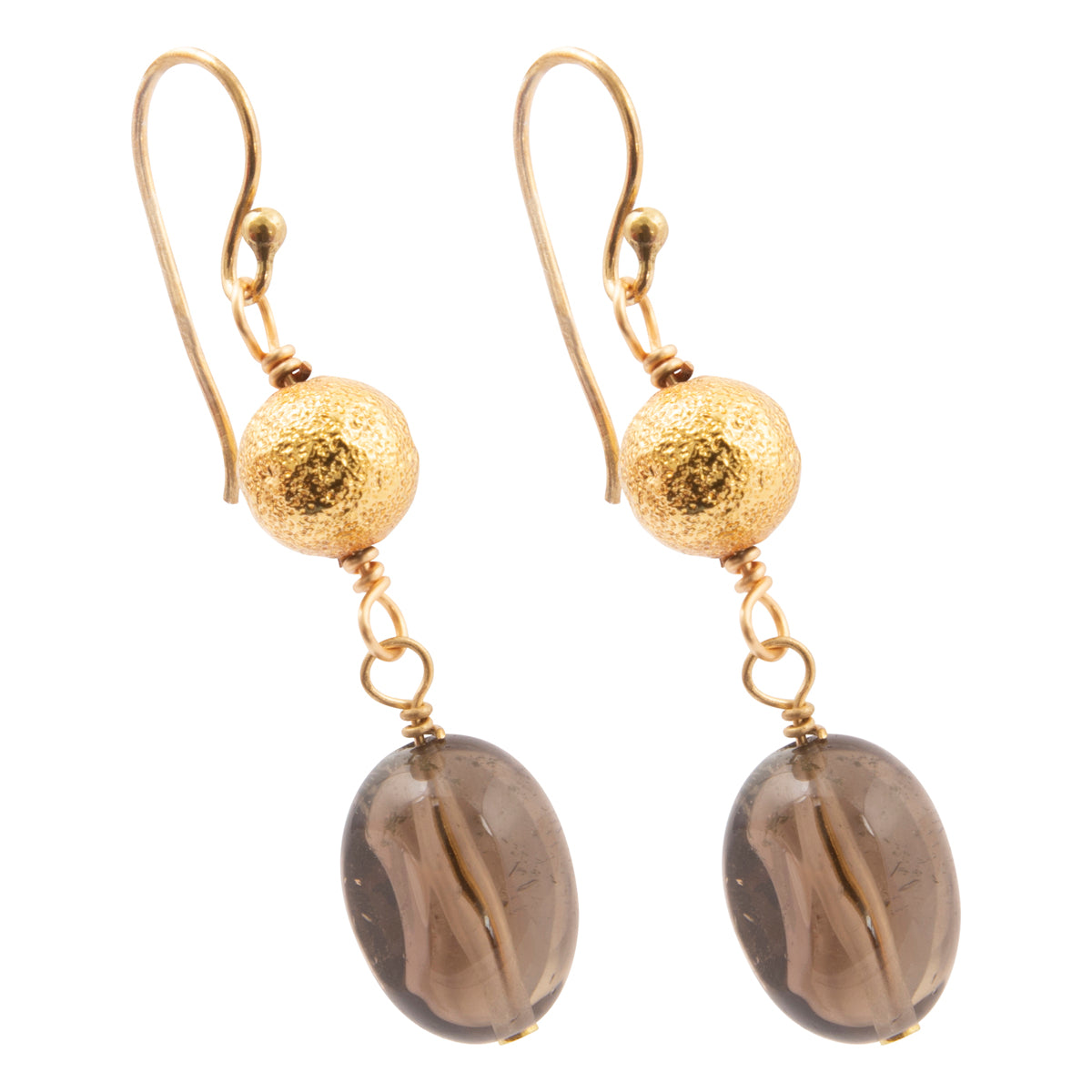 Shadow Luxe Brown Smoky Quartz Golden Drop Earrings