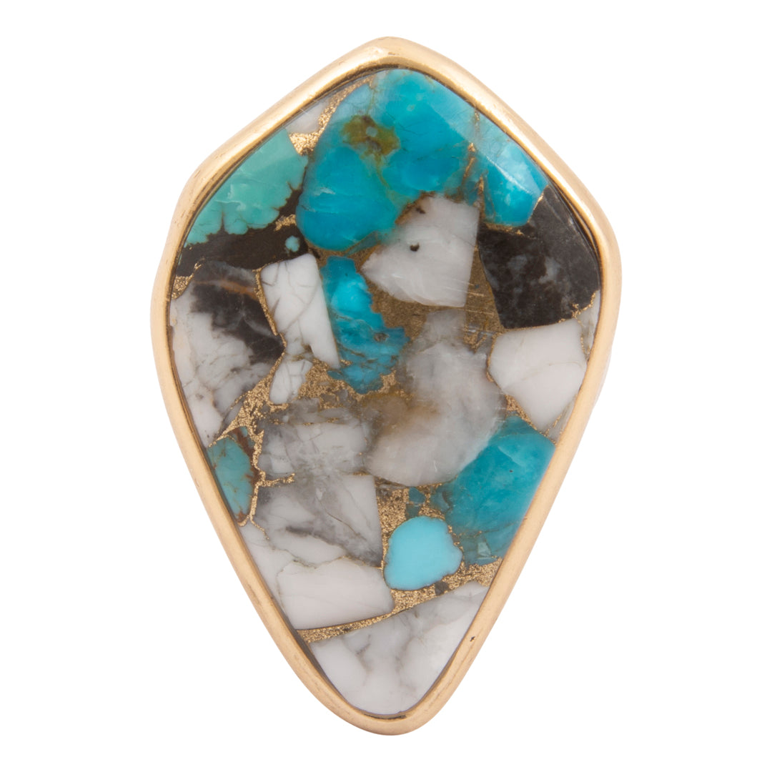 Earthbound Luxe Black Onyx and Blue Turquoise Golden Matrix Statement Ring