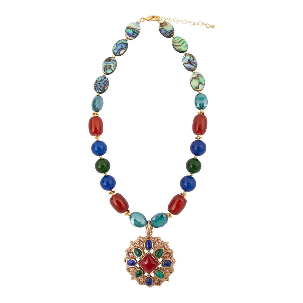 Luscious Jeweled Red Quartz Golden Pendant