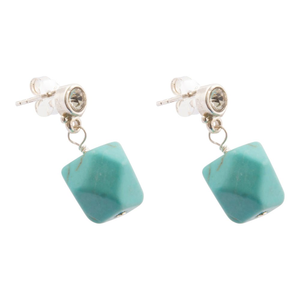 Sparkling Cubic Zirconia and Turquoise Nugget Sterling Silver Earrings