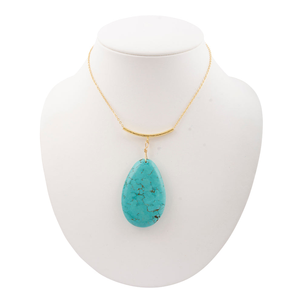 Blue Magnesite Pendant Golden Statement Necklace