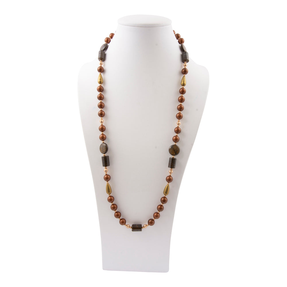 Mocha Brown Pearl Long Golden Necklace