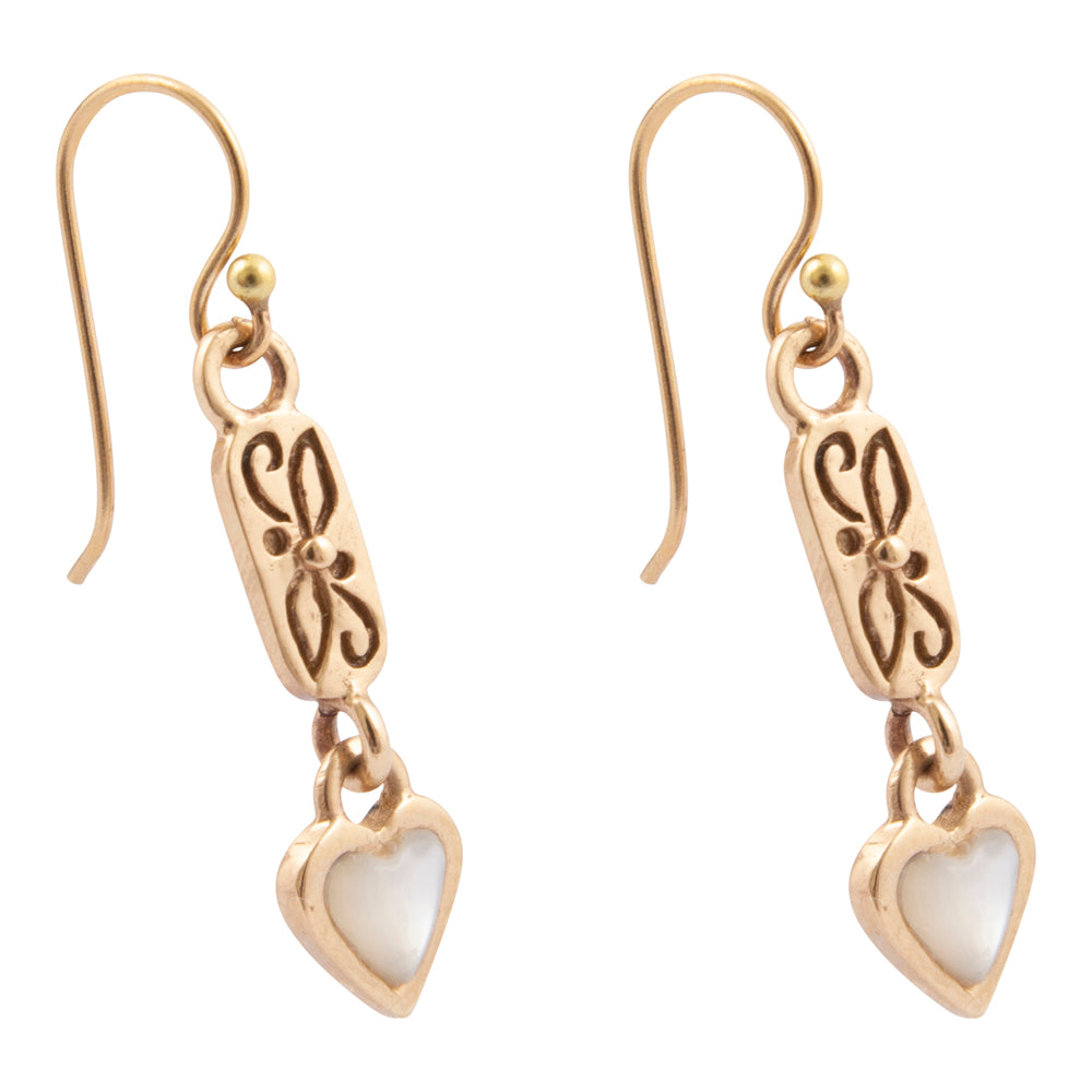 Dainty Hearts Mother of Pearl Golden Drop Earrings