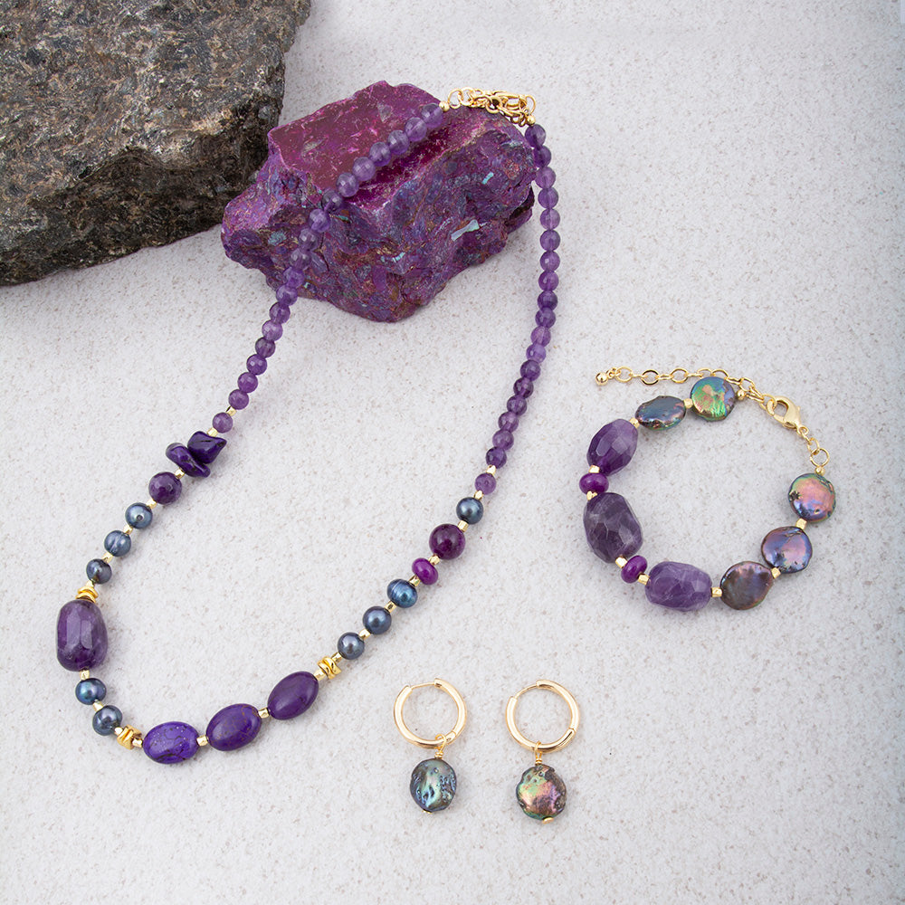 Purple Pearl Golden Hoop Earrings