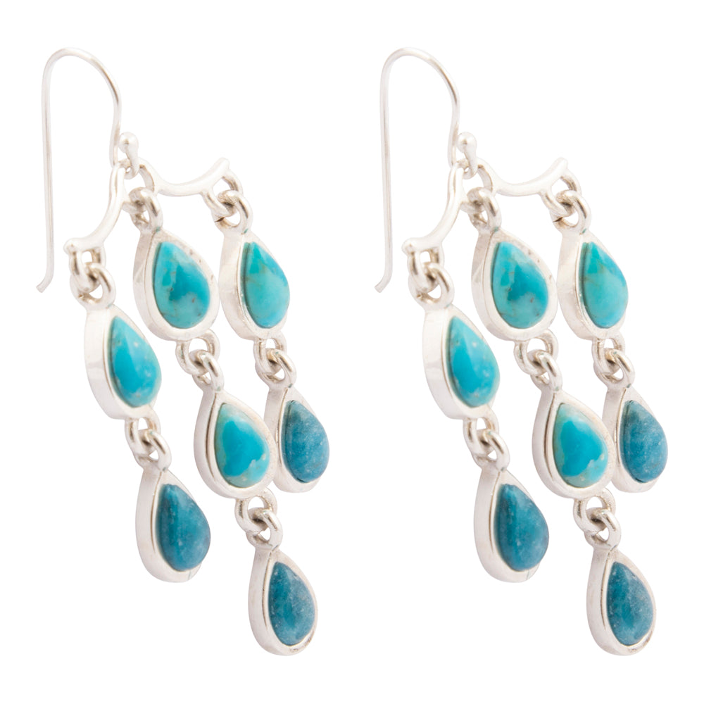 Ombre Blue Turquoise and Teal Apatite Drop Sterling Silver Earrings