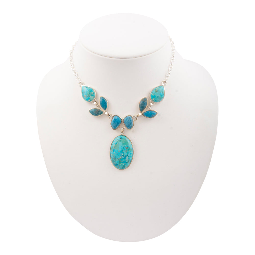 Petals of Teal Apatite and Turquoise Silver Statement Necklace
