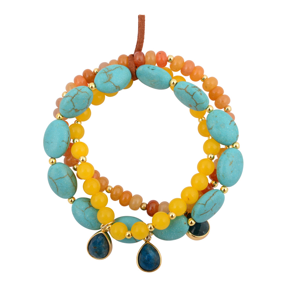 Patagonia Blue Brown Turquoise Golden Stretch Bracelet Set