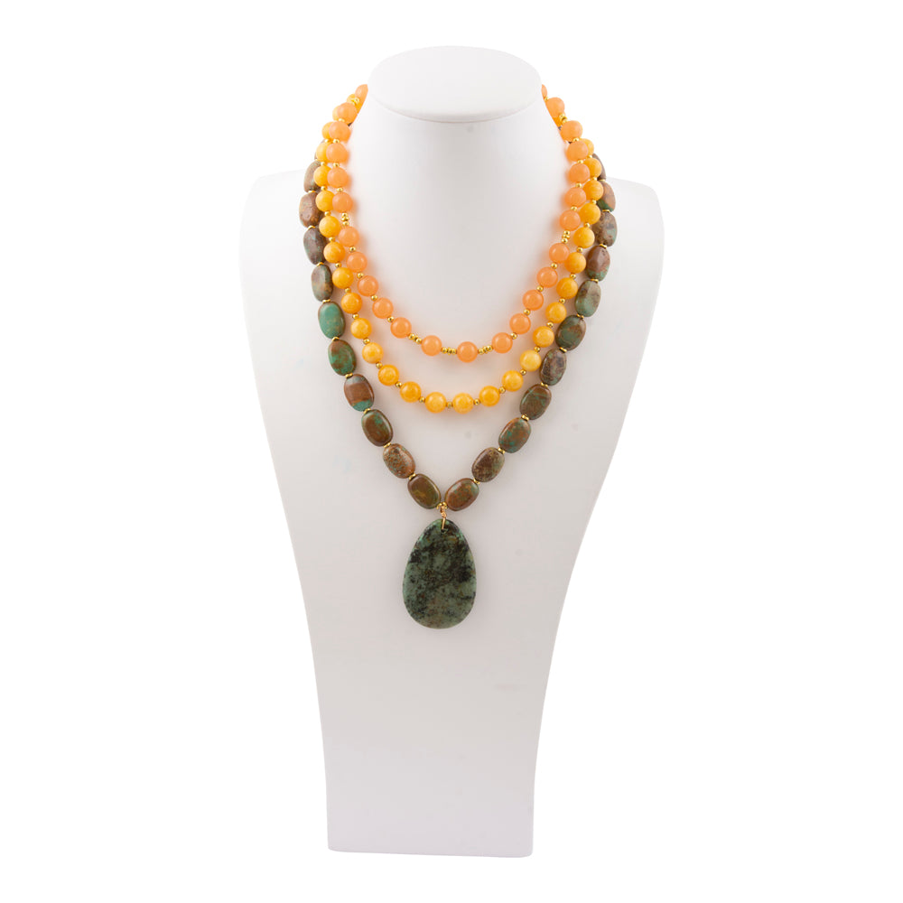 Green Chrysocolla Pendant Golden Necklace