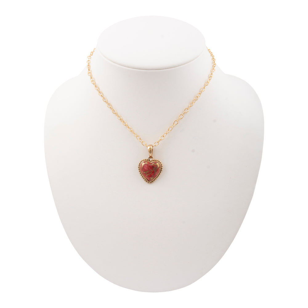 Hearts of Love Red Magnesite Golden Pendant Necklace