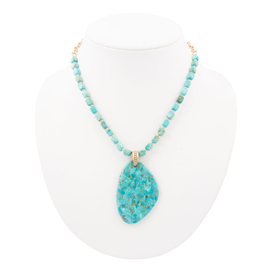 Refined Blue Turquoise Golden Drop Pendant Necklace