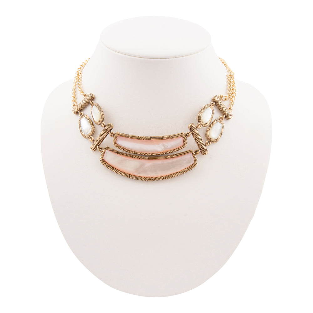 Pink Mother of Pearl Double Stack Golden Statement Necklace
