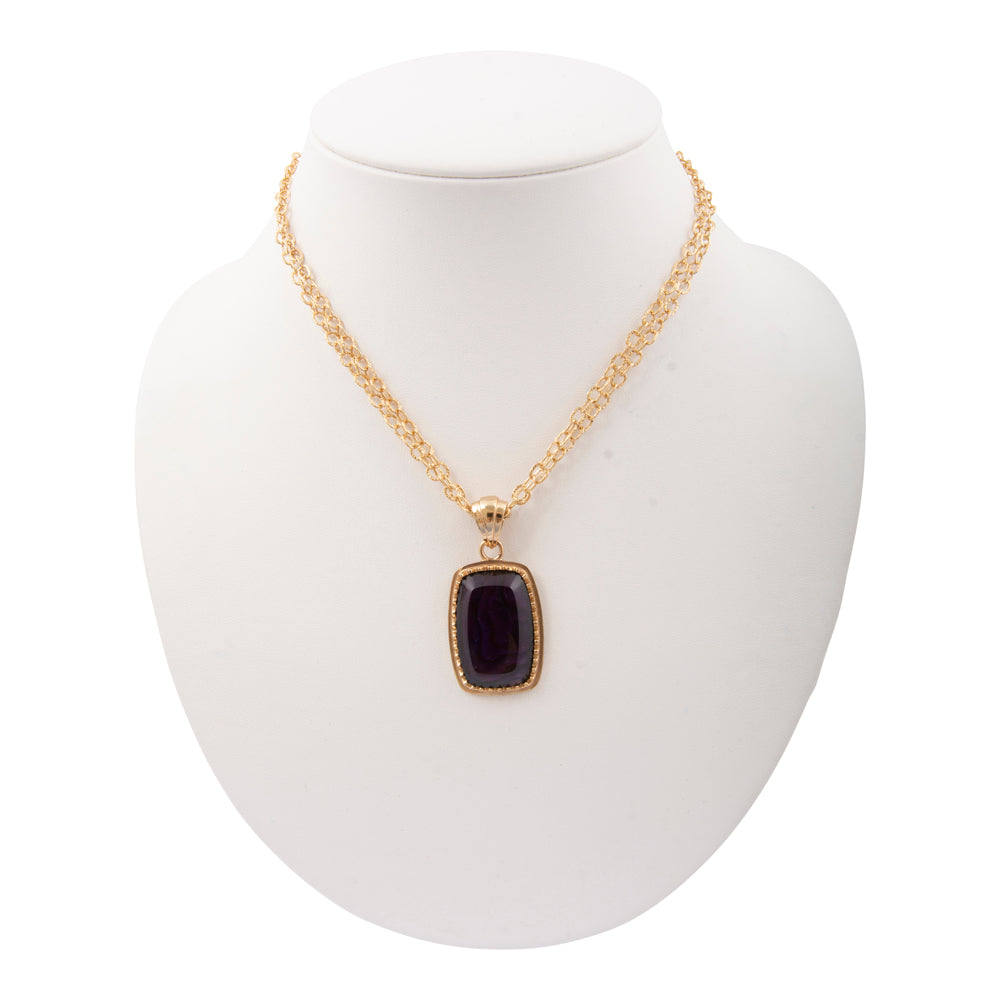 Filigreed Purple Amethyst Rectangular Pendant Golden Necklace