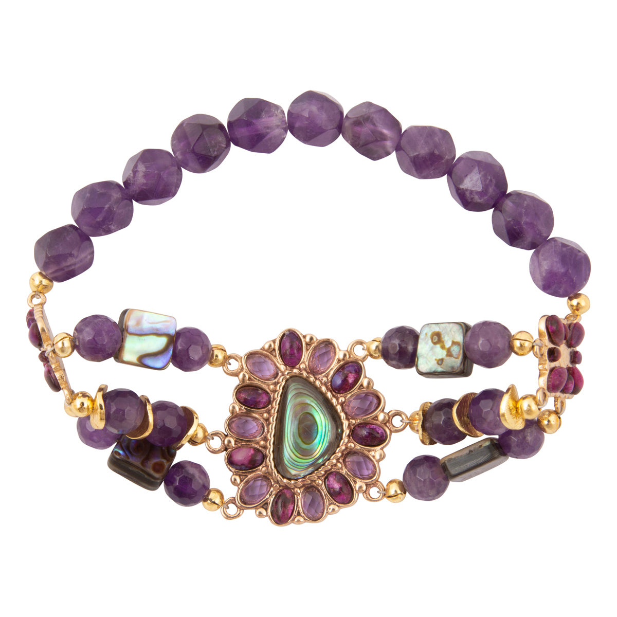 Purple Amethyst and Abalone Golden Bracelet