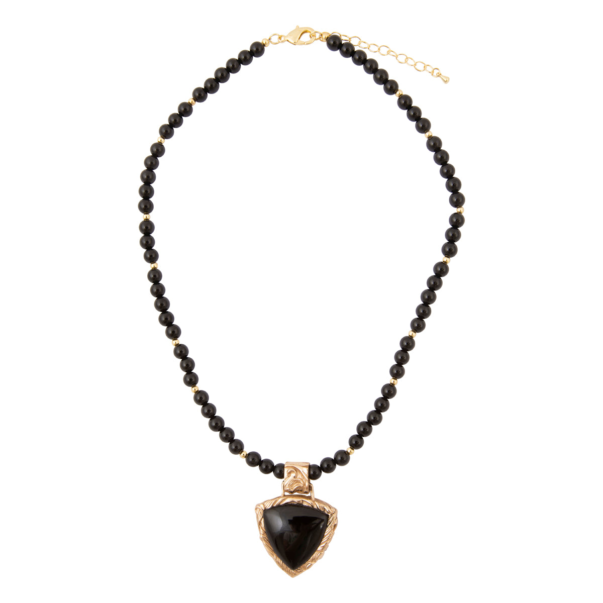Midnight Luxe Black Onyx Golden Pendant Necklace - front view