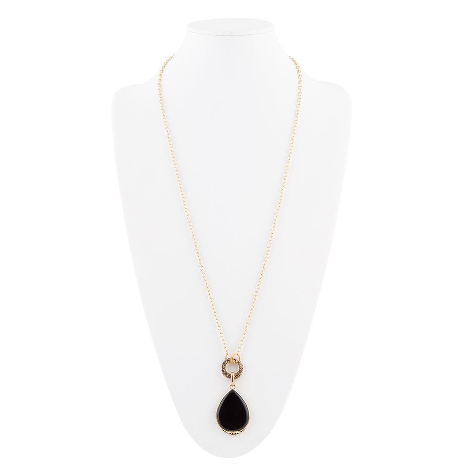 Abby Black Onyx Golden Bronze Drop Necklace - Barse Jewelry