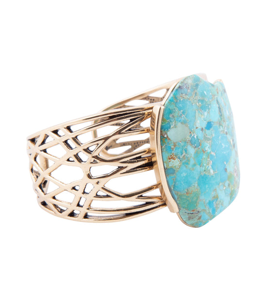 Abstract Blue Turquoise Golden Statement Cuff