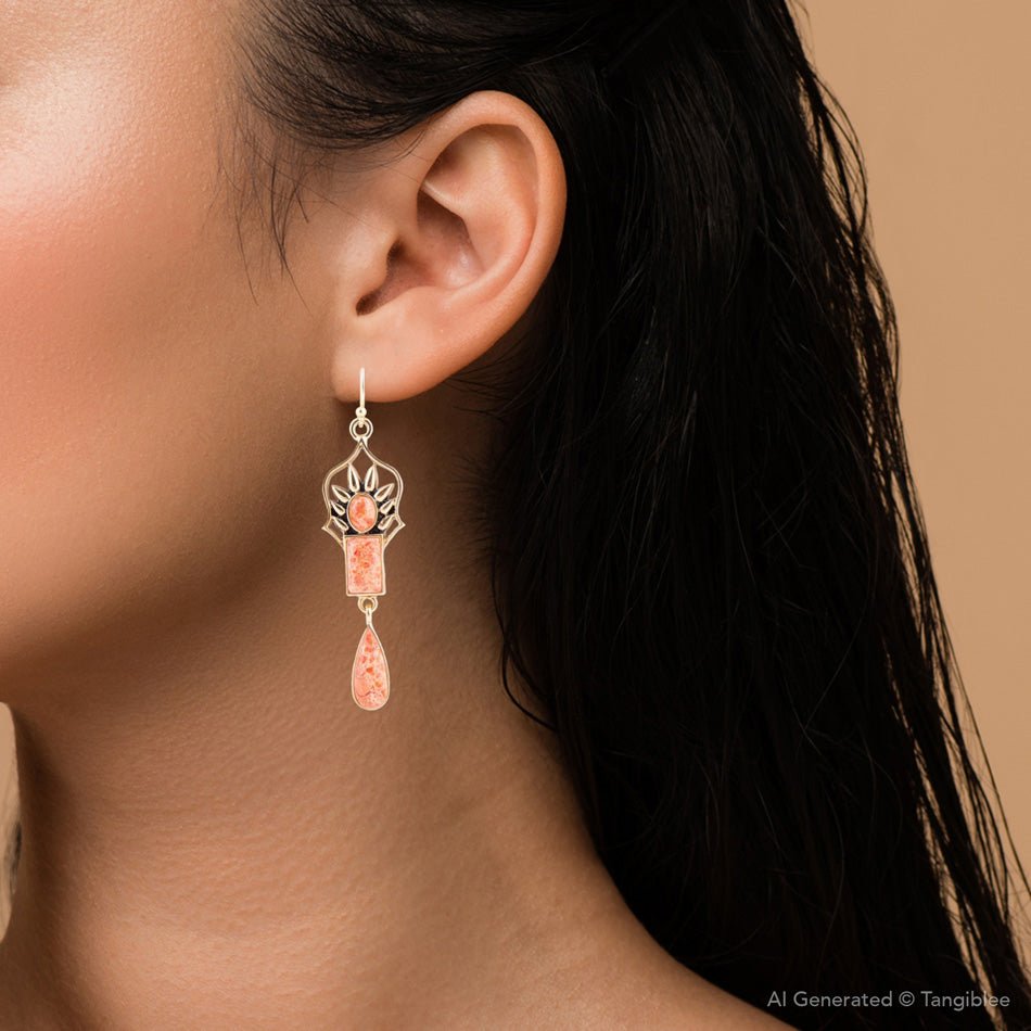 Albie Orange Sponge Coral and Golden Drop Earrings - Barse Jewelry