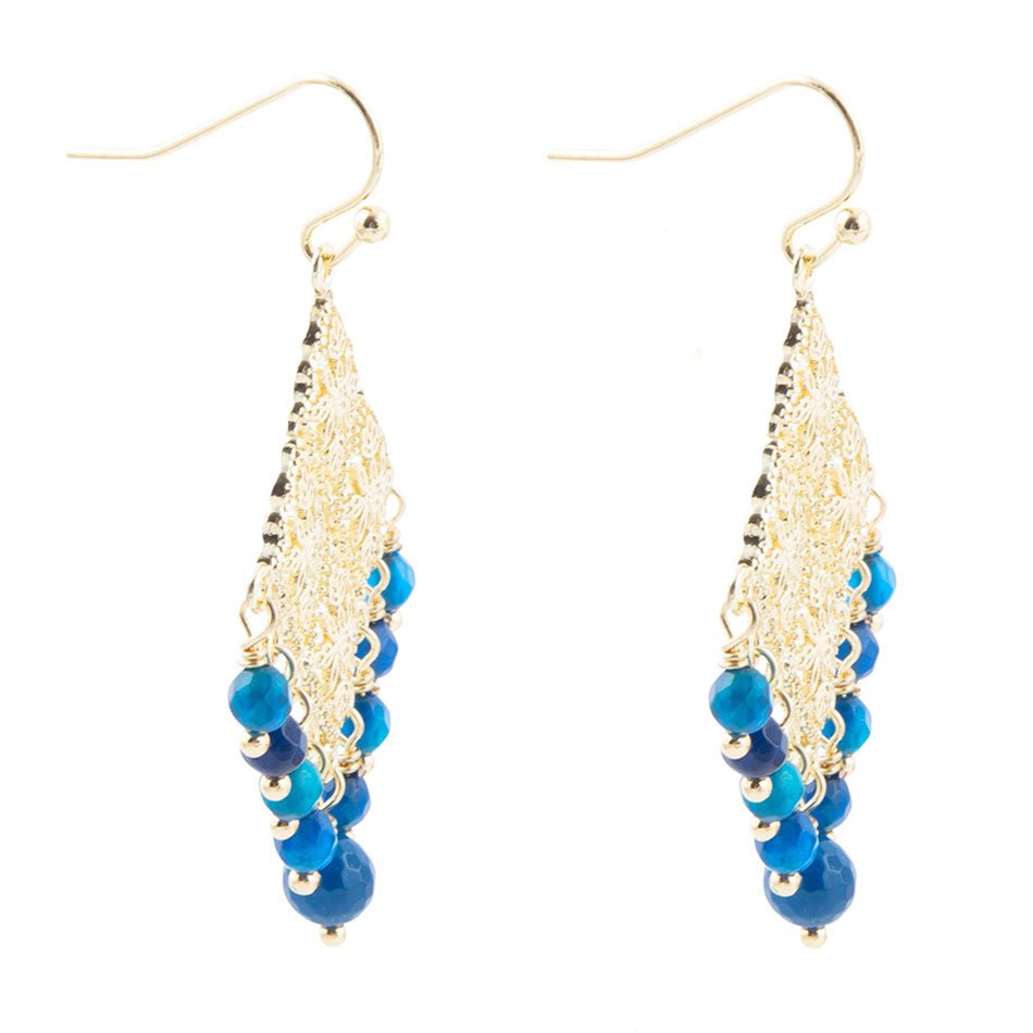 Argo Blue Agate Golden Drop Chandelier Earrings - Barse Jewelry