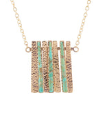 Aztec Blue Turquoise and Golden Bronze Fan Necklace - Barse Jewelry