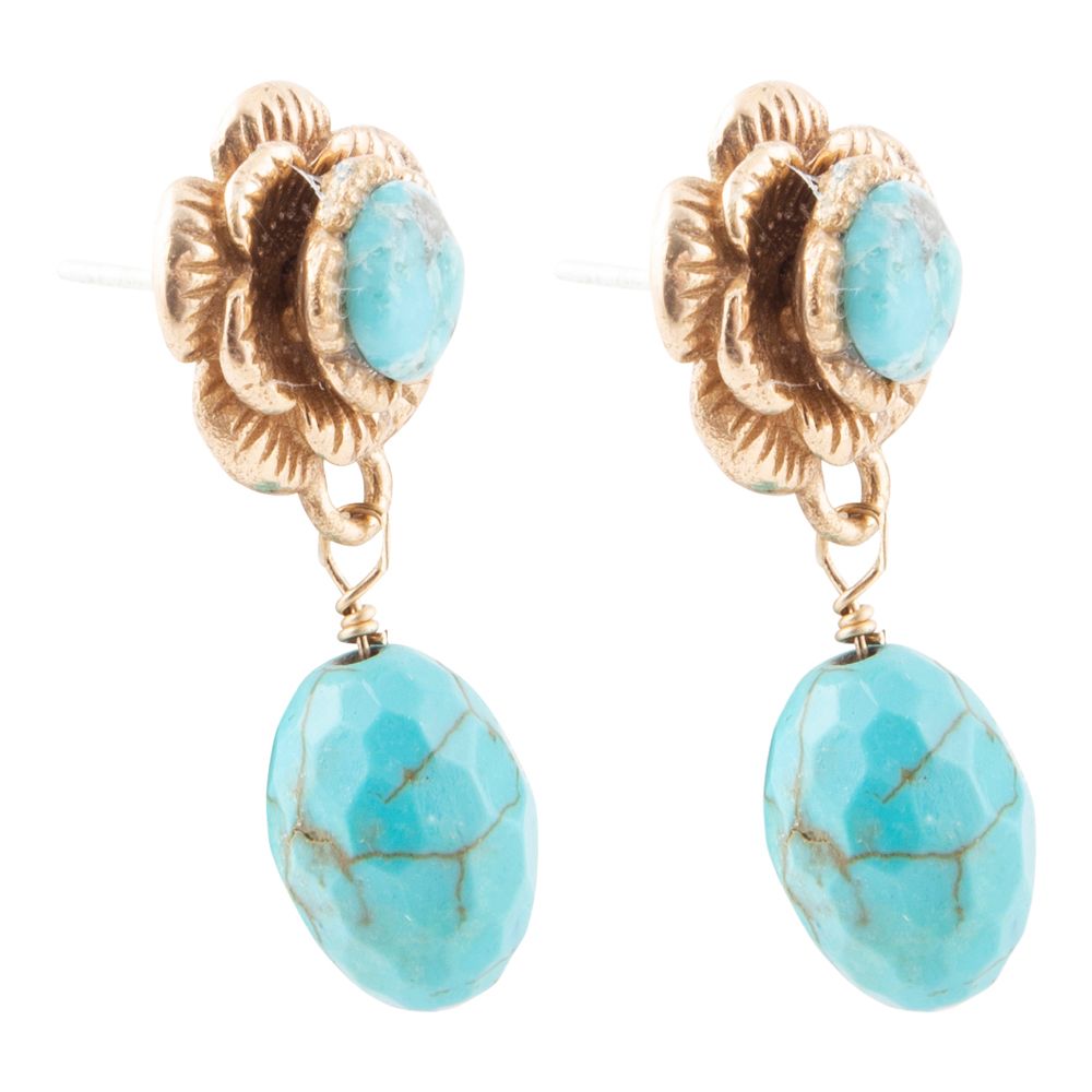 Blooming Blue Turquoise Golden Drop Earrings - Barse Jewelry