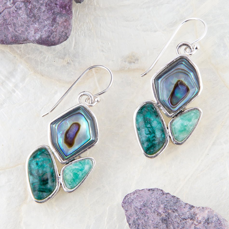 Blue Abalone Fire Cluster Earrings - Barse Jewelry