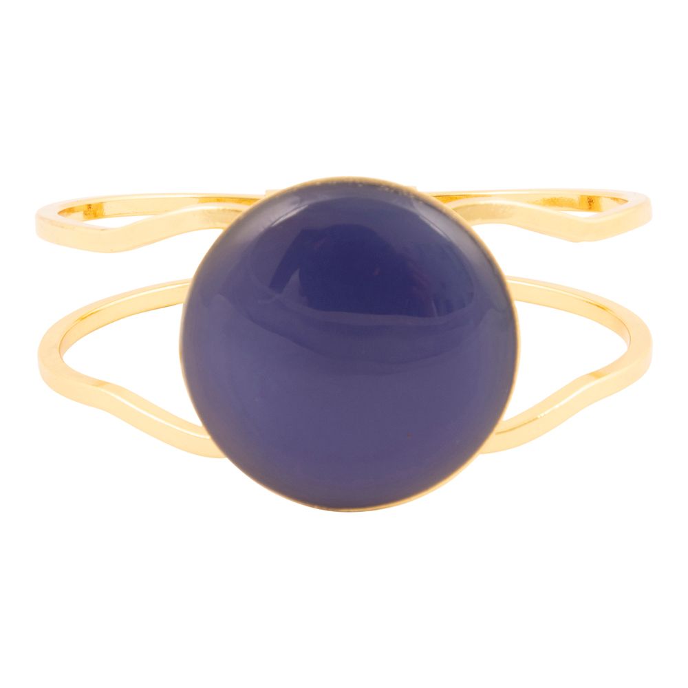 Blue Agate Hinged Golden Cuff Bracelet - Barse Jewelry