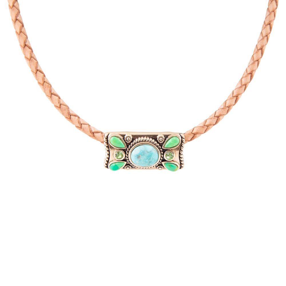 Legacy Lime Green and Blue Turquoise Braided Leather Necklace