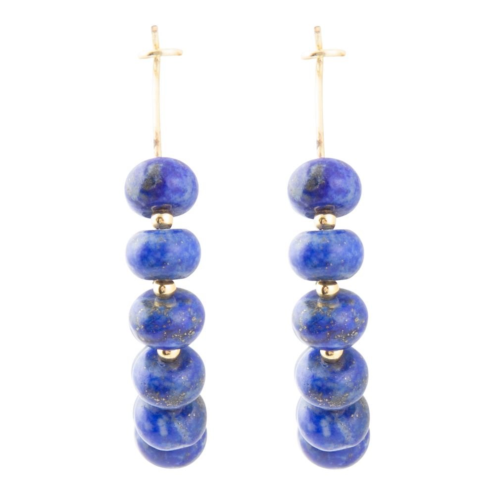 Blue Lapis Golden Hoop Earrings - Barse Jewelry