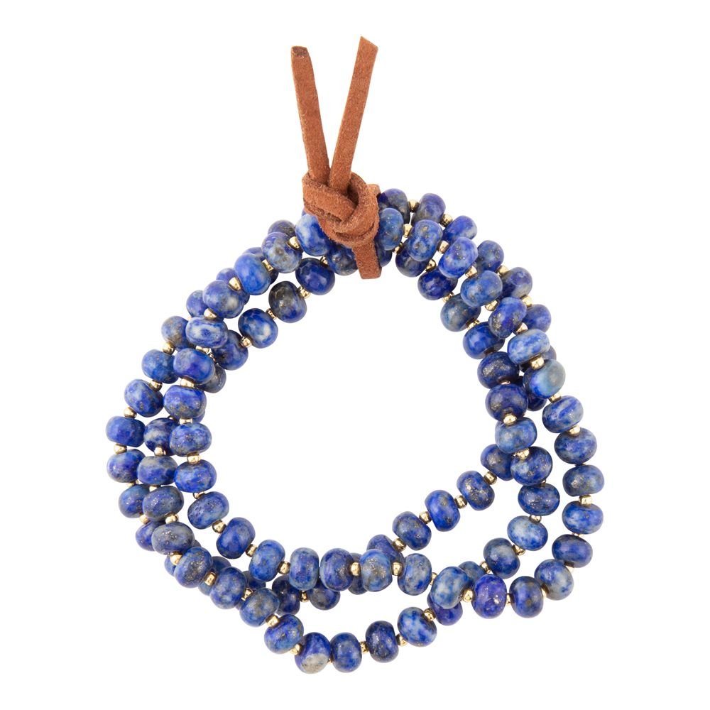 Blue Lapis Triple Strand Golden Bracelet Set - Barse Jewelry