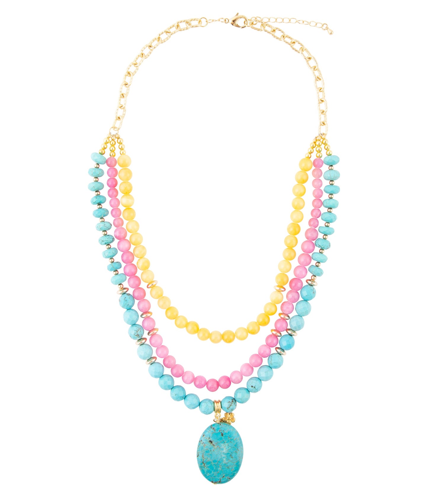 Blue Magnesite Strand Pendant Golden Necklace - Barse Jewelry