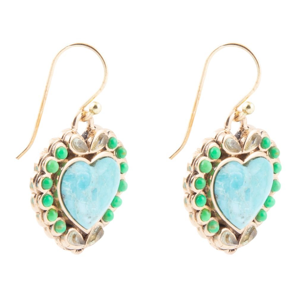 Blue Turquoise Heart Golden Drop Earrings - Barse Jewelry