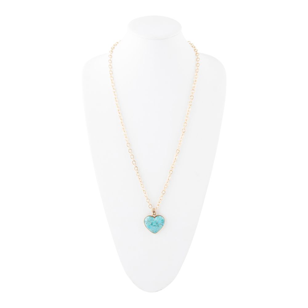 Blue Turquoise Heart Pendant Golden Necklace - Barse Jewelry