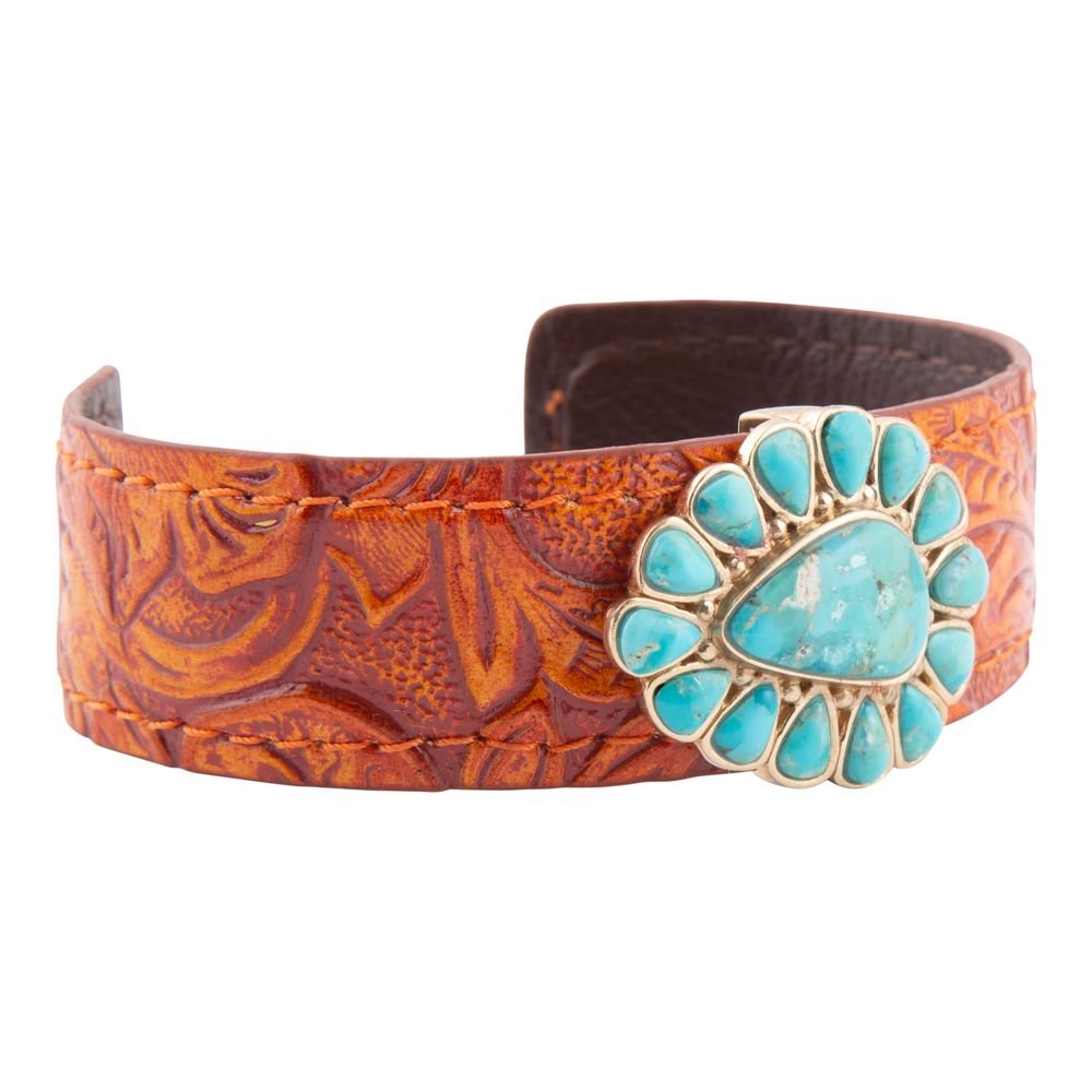 Blue Turquoise Leather Golden Cuff Bracelet – Barse Jewelry