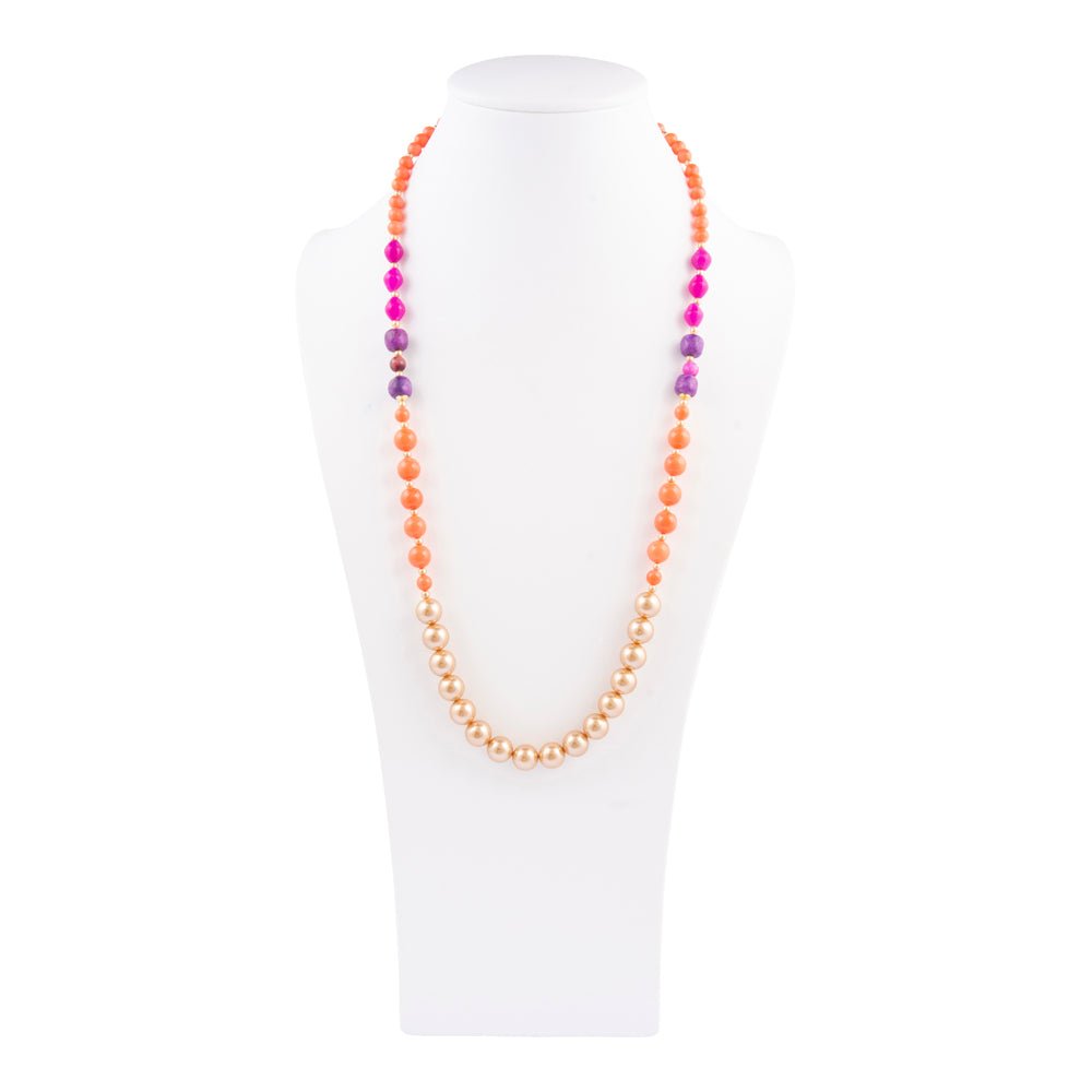 Bordeaux Orange Coral Golden Long Necklace - Barse Jewelry