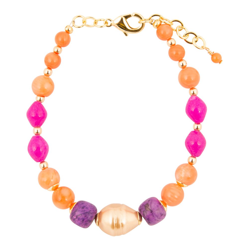 Bordeaux Purple Jade Golden Chunky Bracelet - Barse Jewelry