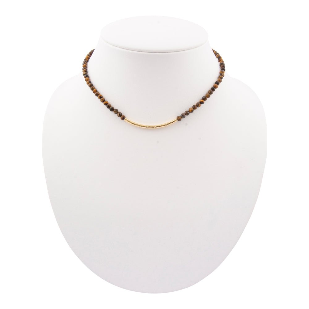 Brown Tiger's Eye Golden Bar Necklace - Barse Jewelry