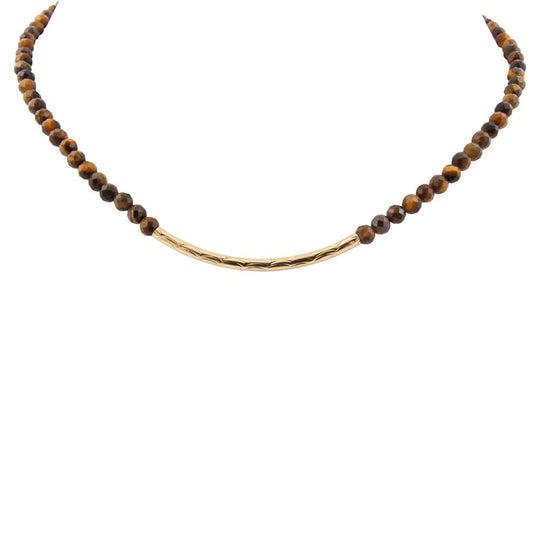 Brown Tiger's Eye Golden Bar Necklace
