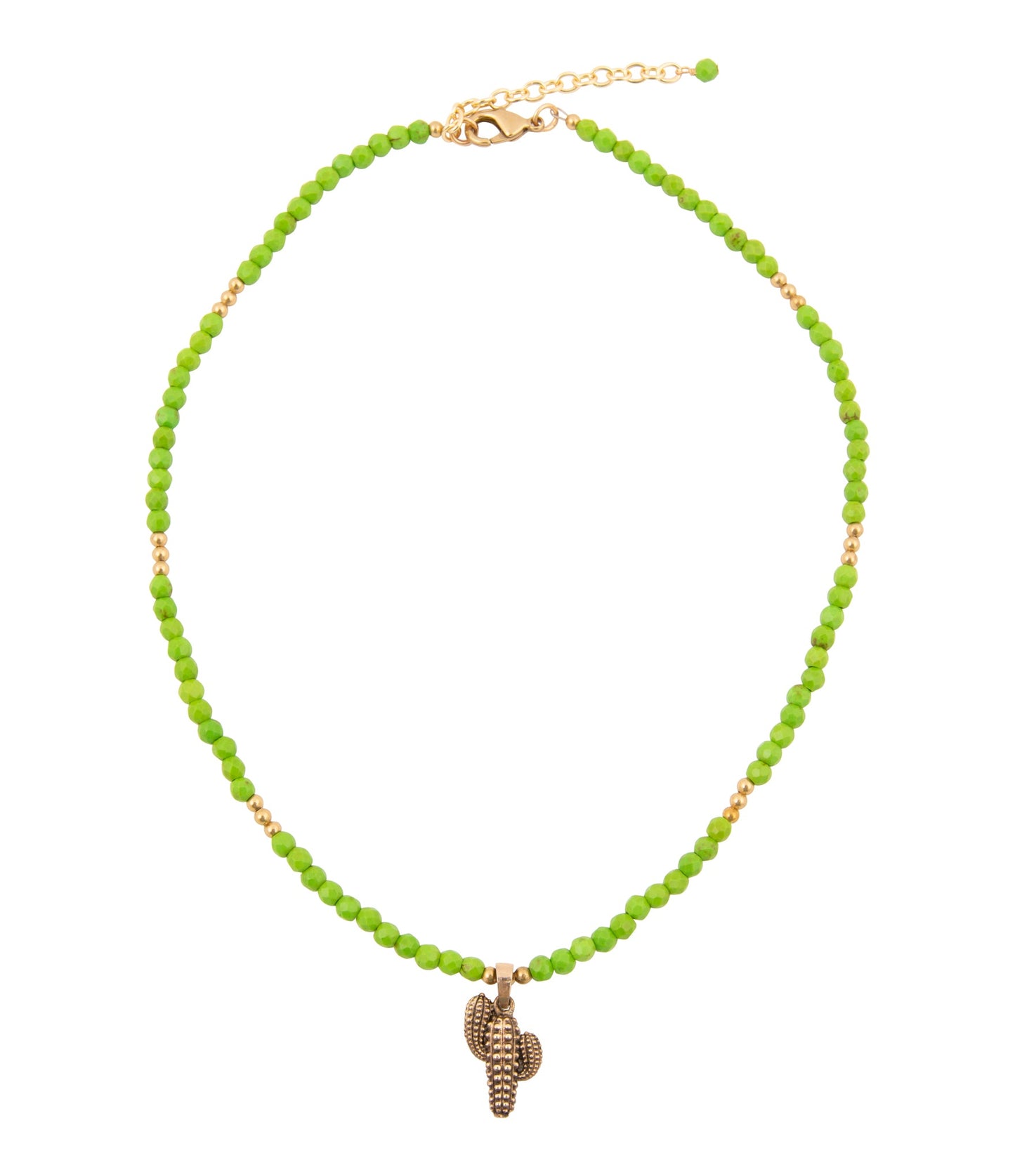 Charmed Cactus Lime Green Turquoise Golden Pendant Necklace - Barse Jewelry